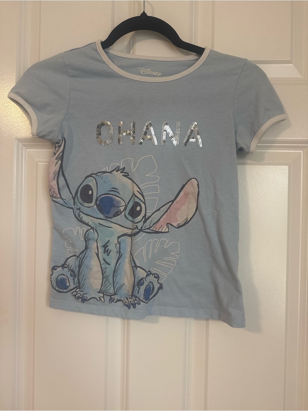 Disney Light Blue Stitch 'OHANA' Sequin Graphic Tee
